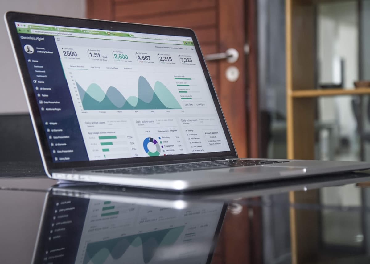 Analytics dashboard showing data charts on a laptop screen